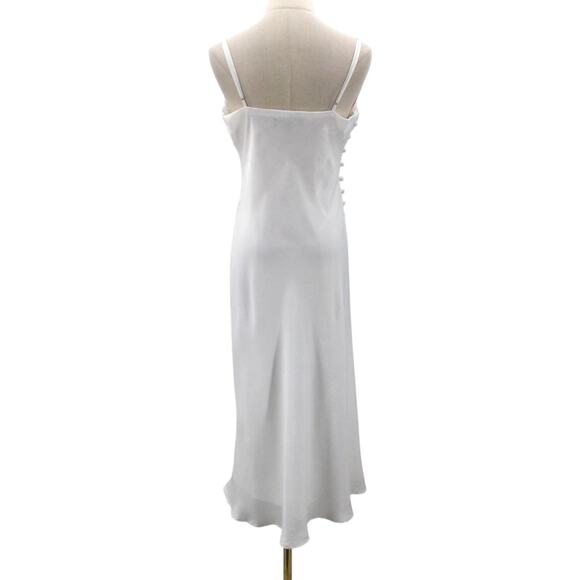 LULU'S SZ M Slinking Out Loud White Satin Side Button Slip Midi Dress NEW B85 - Picture 4 of 11